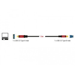 Przewód USB 3.0 typ A męski - USB 3.0 typ B męski 5m Premium Delock 82759 Przewód USB 3.0 typ A męski - USB 3.0 typ B męski 5m Premium Delock 82759