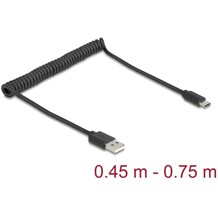 Kabel spiralny USB 2.0 USB typ A - USB-C męsko-męski 0,45m do 0,75m czarny Delock 90368