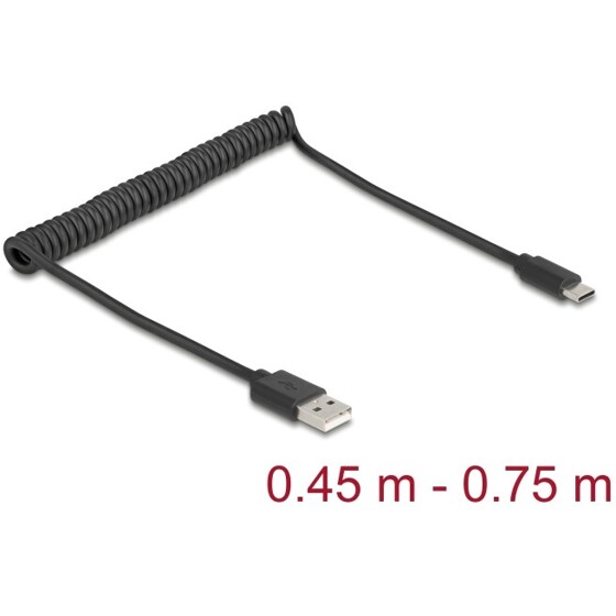 Kabel spiralny USB 2.0 USB typ A - USB-C męsko-męski 0,45m do 0,75m czarny Delock 90368