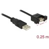 Przewód USB 2.0 typ A wtyk męski - USB 2.0 typ A wtyk żeński do zabudowy panel. 0,25m Delock 85462