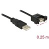 Przewód USB 2.0 typ A wtyk męski - USB 2.0 typ A wtyk żeński do zabudowy panel. 0,25m Delock 85462