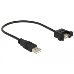 Przewód USB 2.0 typ A wtyk męski - USB 2.0 typ A wtyk żeński do zabudowy panel. 0,25m Delock 85462