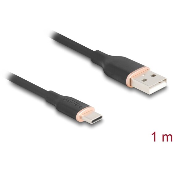 Kabel USB 2.0 USB typ A - USB-C męsko-męski 1m czarny silikon Delock 81226