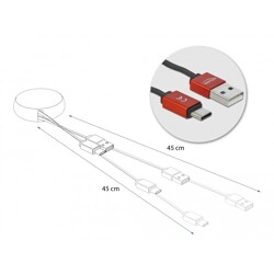 Kabel na szpuli USB typ A USB-C czarny/czerwony Delock 85819