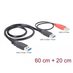 Wzmacniacz USB 3.0 typ Y - USB-A M + USB-A M Power do USB-A M 60cm Delock 82908