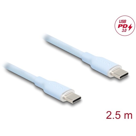 Kabel USB 2.0 USB-C męsko-męski PD 3.0 60W 2,5m niebieski silikon Delock 81235