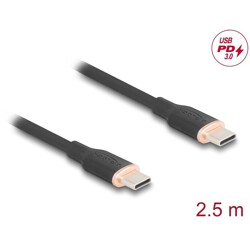 Kabel USB 2.0 USB-C męsko-męski PD 3.0 60W 2,5m czarny silikon Delock 81239