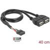 Kabel USB 2.0 gniazdo 2,54mm raster 10-pin. - 2x USB typ A gniazdo 40cm Delock 83823