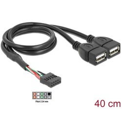 Kabel USB 2.0 gniazdo 2,54mm raster 10-pin. - 2x USB typ A gniazdo 40cm Delock 83823
