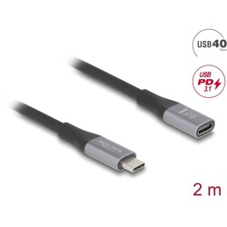 Przedłużacz USB 40Gbps USB-C męsko-żeński PD 3.1 240W 2m szary metalowy Delock 81202