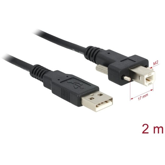 Przewód USB 2.0 typ A męski - typ B męski ze śrubkami 2m Delock 83595