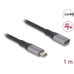 Przedłużacz USB 40Gbps USB-C męsko-żeński PD 3.1 240W 1m szary metalowy Delock 81201