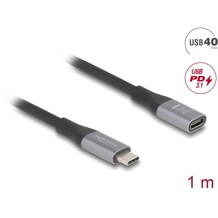 Przedłużacz USB 40Gbps USB-C męsko-żeński PD 3.1 240W 1m szary metalowy Delock 81201
