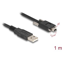 Kabel USB 2.0 typ A męski - typ mini-B męski ze śrubami 1m czarny Delock 80478