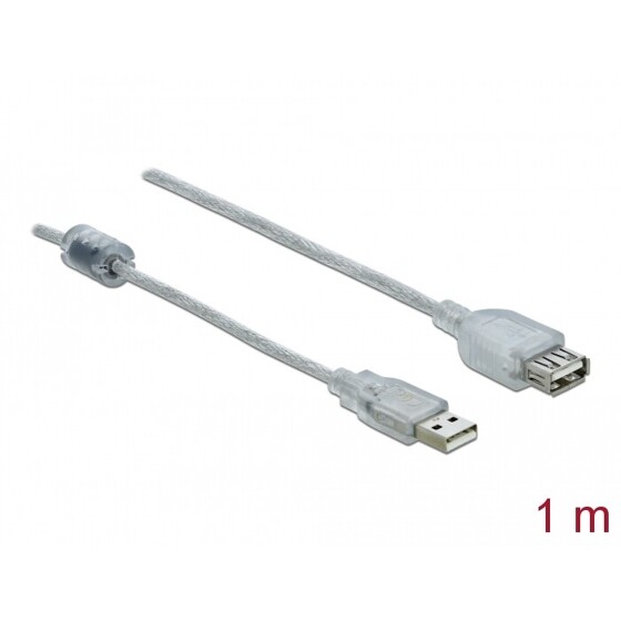 Przedłużacz USB 2.0 typ A męsko-żeński 1m przezroczysty Delock 83881