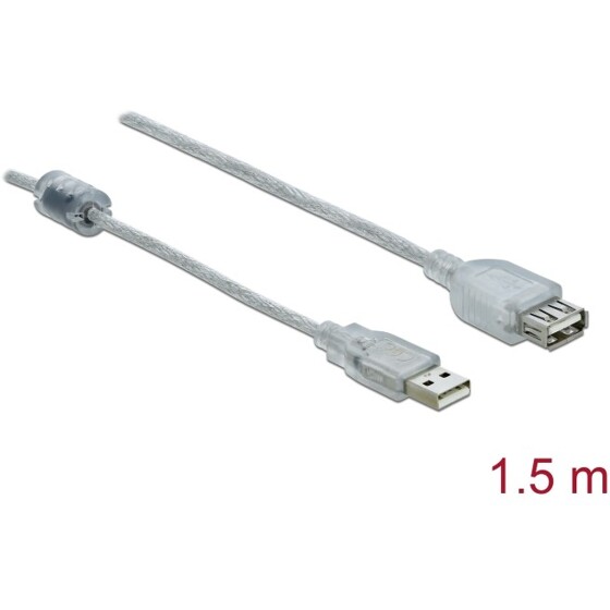 Przedłużacz USB 2.0 typ A męsko-żeński 1,5m przezroczysty Delock 83882