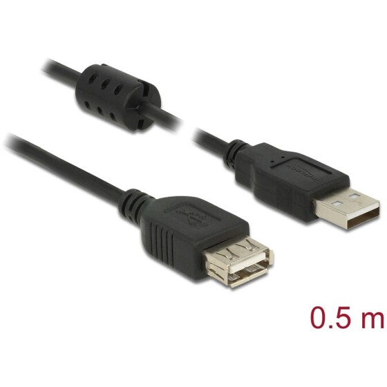 Przedłużacz USB 2.0 typ A męsko-żeński 50cm czarny Delock 84882