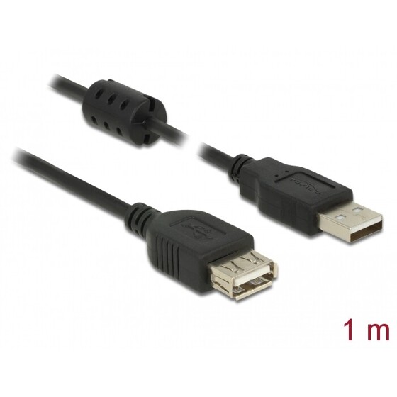 Przedłużacz USB 2.0 typ A męski - typ A żeński 1m czarny Delock 84883