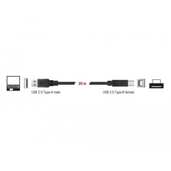Przewód z wtykiem męskim USB 2.0 typ A - wtyk męski USB 2.0 typ B 20m Delock 83557 Przewód z wtykiem męskim USB 2.0 typ A - wtyk męski USB 2.0 typ B 20m Delock 83557
