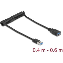 Kabel spiralny USB 5Gbps męsko-żeński 0,4 do 0,6 m czarny Delock 90367