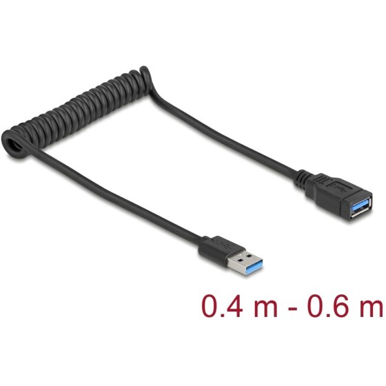Kabel spiralny USB 5Gbps męsko-żeński 0,4 do 0,6 m czarny Delock 90367