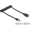Kabel spiralny USB 5Gbps męsko-żeński 0,4 do 0,6 m czarny Delock 90367