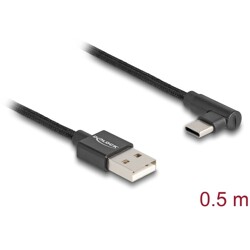 Przewód USB 2.0 typ A wtyk męski do USB-C wtyk męski kątowy 50cm czarny Delock 80029