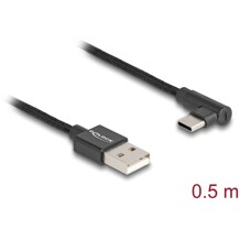 Przewód USB 2.0 typ A wtyk męski do USB-C wtyk męski kątowy 50cm czarny Delock 80029