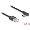 Przewód USB 2.0 typ A wtyk męski do USB-C wtyk męski kątowy 50cm czarny Delock 80029