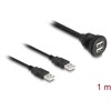 Kabel USB 2.0 2x USB typ A męski do 2x USB typ A żeński do zabudowy 1m czarny Delock 88104