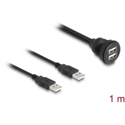 Kabel USB 2.0 2x USB typ A męski do 2x USB typ A żeński do zabudowy 1m czarny Delock 88104