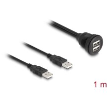 Kabel USB 2.0 2x USB typ A męski do 2x USB typ A żeński do zabudowy 1m czarny Delock 88104