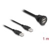 Kabel USB 2.0 2x USB typ A męski do 2x USB typ A żeński do zabudowy 1m czarny Delock 88104