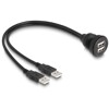Kabel USB 2.0 2x USB typ A męski do 2x USB typ A żeński do zabudowy 1m czarny Delock 88104