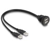 Kabel USB 2.0 2x USB typ A męski do 2x USB typ A żeński do zabudowy 1m czarny Delock 88104