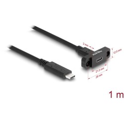 Kabel SuperSpeed USB 10Gbps USB-C męsko-żeński 1m do montażu w panelu czarny Delock 87824