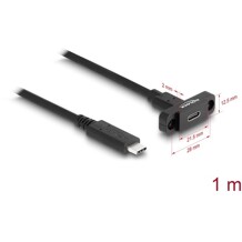 Kabel SuperSpeed USB 10Gbps USB-C męsko-żeński 1m do montażu w panelu czarny Delock 87824