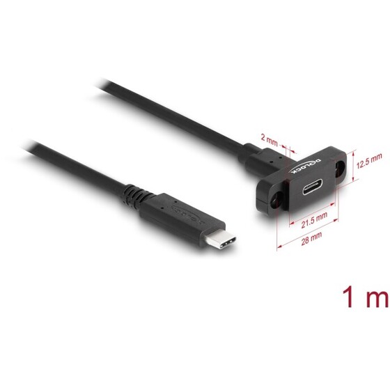 Kabel SuperSpeed USB 10Gbps USB-C męsko-żeński 1m do montażu w panelu czarny Delock 87824