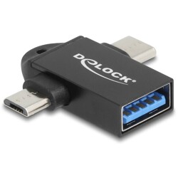 Adapter USB 10Gbps z USB-A żeński do USB-C męski + USB micro-B męski OTG Delock 60739