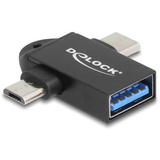 Adapter USB 10Gbps z USB-A żeński do USB-C męski + USB micro-B męski OTG Delock 60739