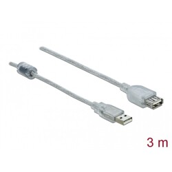 Przedłużacz USB 2.0 typ A męsko-żeński 3m przezroczysty Delock 83884