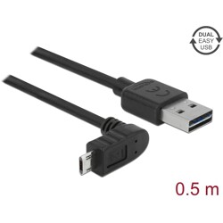 Przewód EASY-USB 2.0 typ A wtyk męski do EASY-USB 2.0 typ micro-B wtyk męski w górę / w dół 50cm czarny Delock 83849