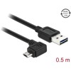 Przewód EASY-USB 2.0 typ A wtyk męski do EASY-USB 2.0 typ micro-B wtyk męski kątowy w lewo / w prawo 50cm czarny Delock 83847