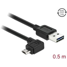 Przewód EASY-USB 2.0 typ A wtyk męski do EASY-USB 2.0 typ micro-B wtyk męski kątowy w lewo / w prawo 50cm czarny Delock 83847