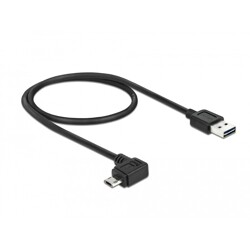 Przewód EASY-USB 2.0 typ A wtyk męski do EASY-USB 2.0 typ micro-B wtyk męski kątowy w lewo / w prawo 50cm czarny Delock 83847 Przewód EASY-USB 2.0 typ A wtyk męski do EASY-USB 2.0 typ micro-B wtyk męski kątowy w lewo / w prawo 50cm czarny Delock 83847