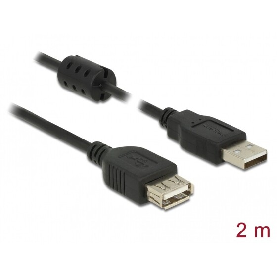 Przedłużacz USB 2.0 typ A męski - typ A żeński 2m czarny Delock 84885