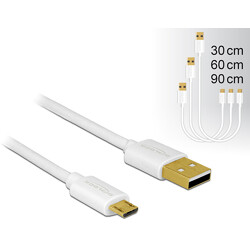 Kabel danych i szybkiego ładowania USB 2.0 typ A męski - USB 2.0 typ micro-B męski zestaw 3 części biały Delock 83679