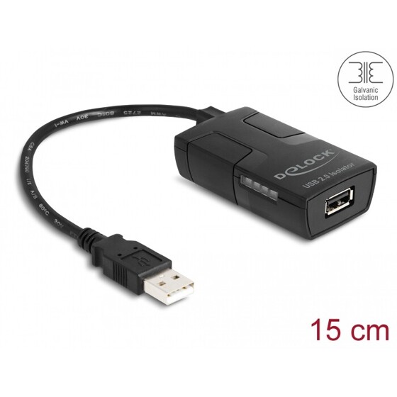 Izolator USB 2.0 typ A męsko-żeński z izolacją 5 kV dla linii przesyłu danych Delock 64225