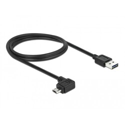Przewód EASY-USB 2.0 typ A wtyk męski do EASY-USB 2.0 typ micro-B wtyk męski kątowy w lewo / w prawo 1m czarny Delock 83846