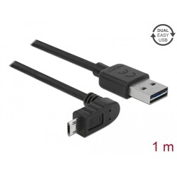 Przewód EASY-USB 2.0 typ A wtyk męski do EASY-USB 2.0 typ micro-B wtyk męski w górę / w dół 1m czarny Delock 83848